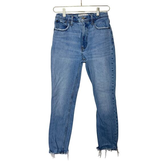 Abercrombie & Fitch Denim - Abercrombie & Fitch The Skinny High Rise Jean Raw Hem Stretch Blue Women‎ 2/26